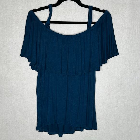 NWoT Ups & Downs Cold Shoulder Ruffle Top – Dark Teal – Size 1X - Picture 3 of 8